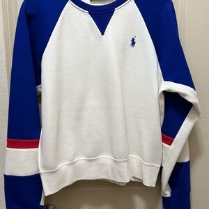 Ralph Lauren White, Royal Blue & Red Colorblock Crewneck Sweatshirt